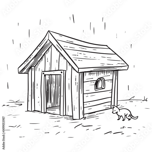 Wooden doghouse illustration, rustic shelter design pet home architecture, Simple wooden doghouse silhouette