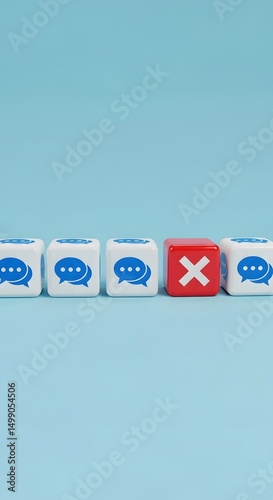 Censorship concept with speech cubes, one silenced or restricted to represent suppressed expression