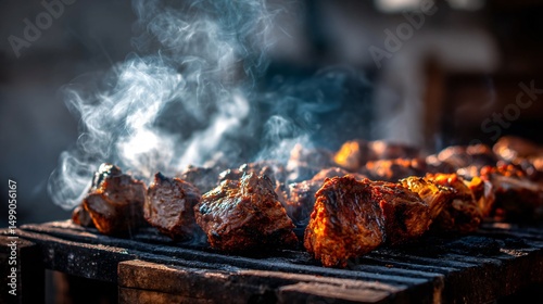 mutton boti being grilled over charcoal
