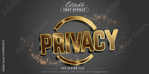 Golden privacy text, editable text effect.