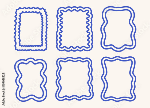 Whimsical frames set. Scribble free border and edge. Wave. Vintage and retro text box. Geometric ornament square shapes. Hand drawn and doodles. Outline highlighting. Line art. Elegant invitation