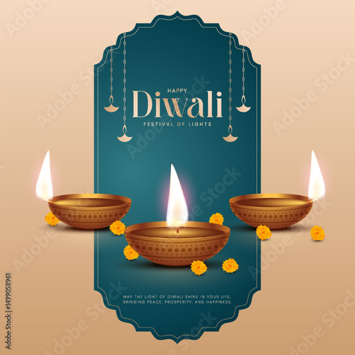 Happy Diwali - festival of lights colorful poster template design with decorative diya lamp. vector illustration. Indian festival of lights Happy Diwali, holiday Background, Diwali celebration.