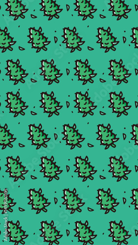 Background and banner decorated with pattern of cannabis buds icons.Vertical,portrait version.