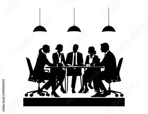 Office Team Meeting Silhouette – PNG Artwork

Description:
Silhouette of office team discussing around table. Clean flat style, perfect for business and teamwork themes. PNG format with transparent ba