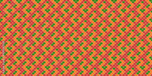Vibrant geometric textile pattern in red and green hues.  Perfect for fashion, web design, or print projects needing a bold, repeating design.  Evokes feelings of energy and cultural heritage.
