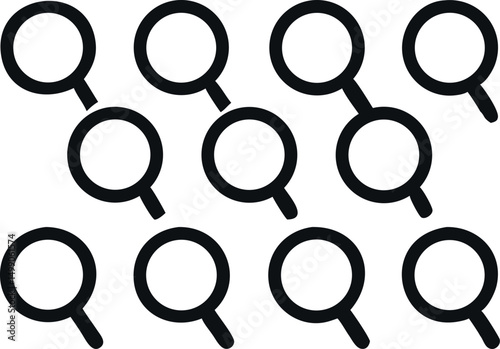 A repeating pattern of black outline magnifying glass icons on a white background.