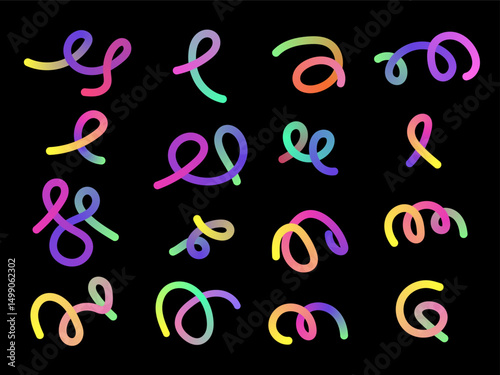 Abstract gradient rainbow  doodle curves