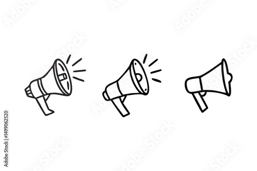 Simple Line Art Illustrations of Megaphones for Announcement, Promotion, Marketing, Communication, and Public Speaking