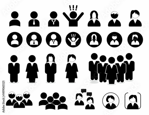 User icon collection. contains profiles, avatars, People Profiles, User Silhouettes, icons for use in applications or websites, vector illustrations, black, thin lines, outlines