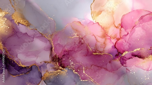 elegance gradient pink purple watercolor with gold glitter painting abstract background