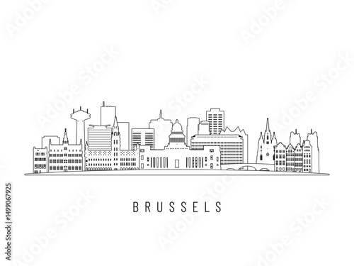 Detailed Brussels skyline vector illustration. Brussels buildings in line art style, perfect for modern designs.