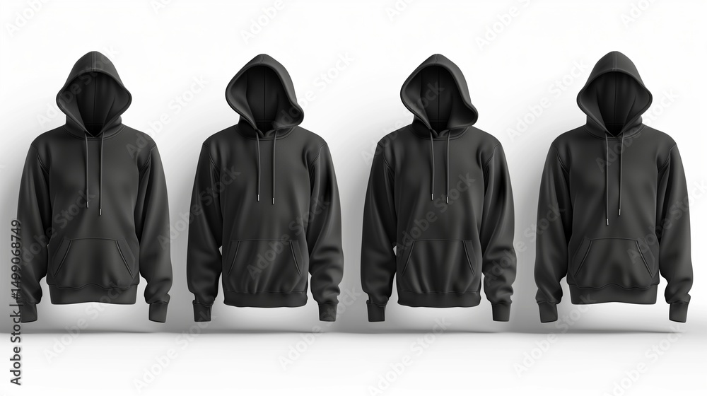 Black hoodies with copyspace realistic illustration set Black hoodies with copyspace realistic illustration set
