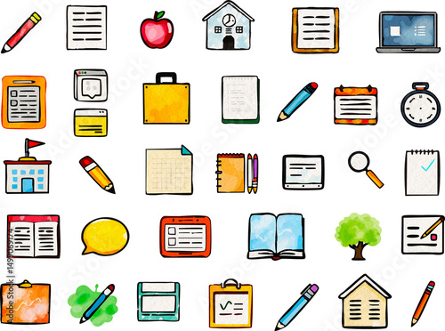 Handdraw School Icon Set - Education, Training, Stationery