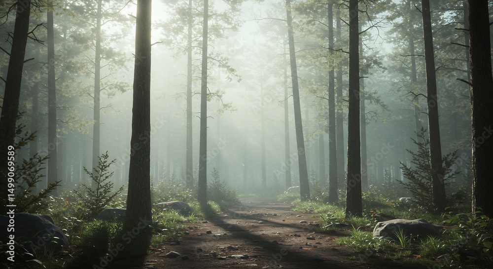 Obraz premium Forest Path Morning Mist
