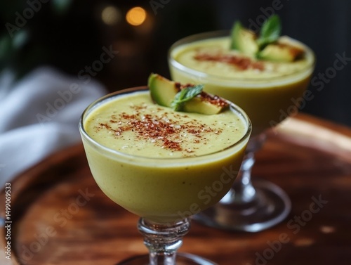 Healthy and vibrant avocado smoothie featuring creamy coconut milk for a tropical and delightful flavor.
