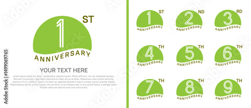 logo anniversary set. green color with half circle on white background for special event