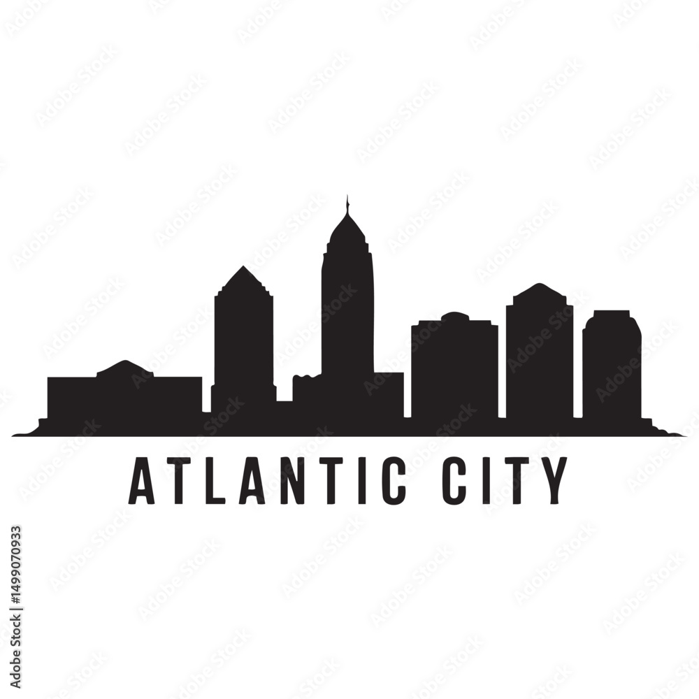 Naklejka premium Atlantic city skyline silhouette. Black Arlington city design Vector black silhouette. with white background