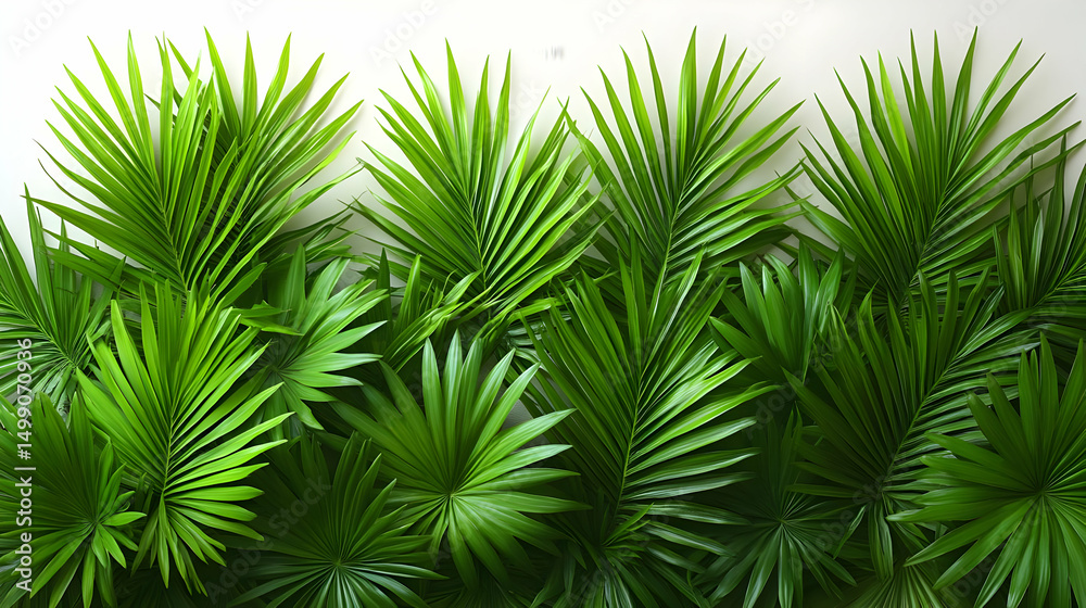 Fototapeta premium Lush Green Tropical Palm Leaves Wall Background
