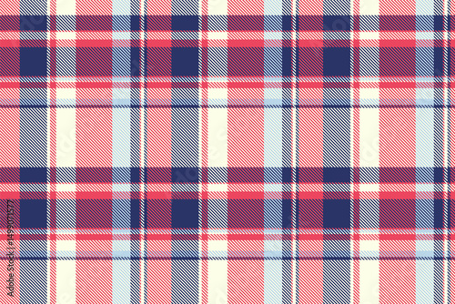 Random texture plaid pattern, colorful tartan background seamless. Silk check fabric textile vector in light and red colors.
