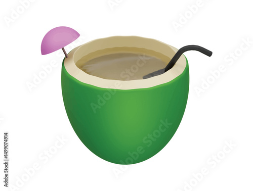 coconut juice icon 3d illustration render