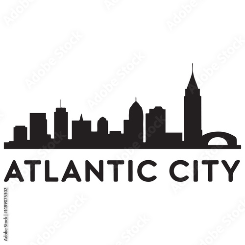 Atlantic city skyline silhouette. Black Arlington city design Vector black silhouette. with white background