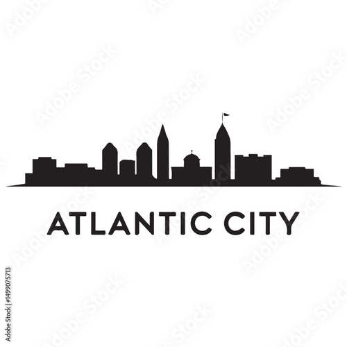 Wallpaper Mural Atlantic city skyline silhouette. Black Arlington city design Vector black silhouette. with white background Torontodigital.ca