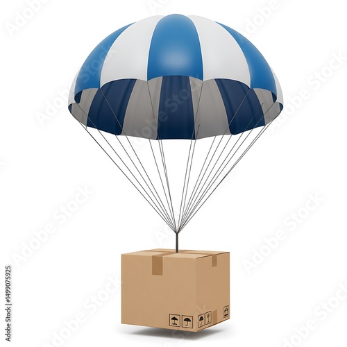 Delivery package with parachute isolated on white background