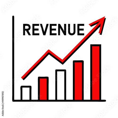 Revenue growth chart with rising trend in red and white colors   photo