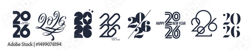 Set of 2026 new year logo. Number of year text design. Design elements for greeting card, invitation, calendar, etc.