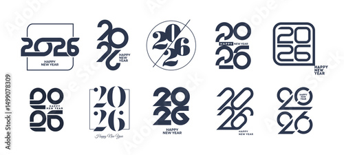 Set of 2026 new year logo. Number of year text design. Design elements for greeting card, invitation, calendar, etc.