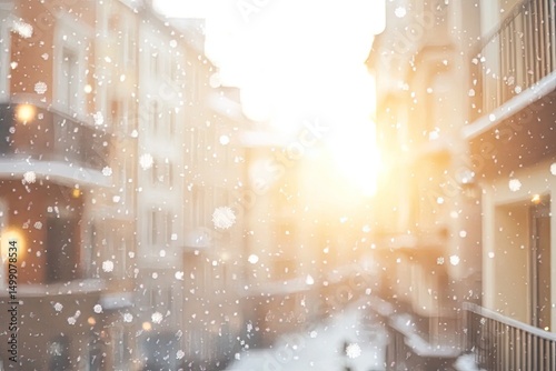 Winter city street view, snowy day