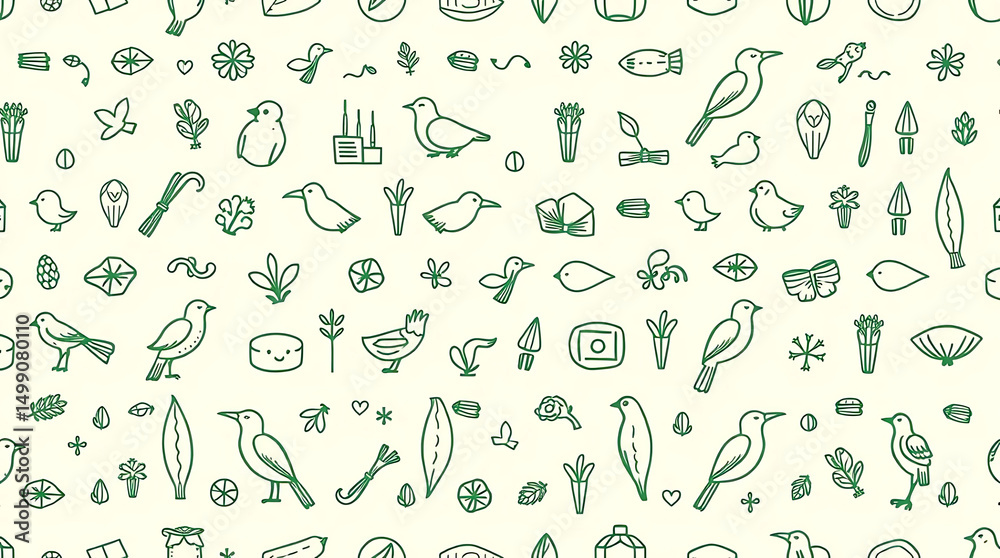 Naklejka premium Bird and Plant Pattern