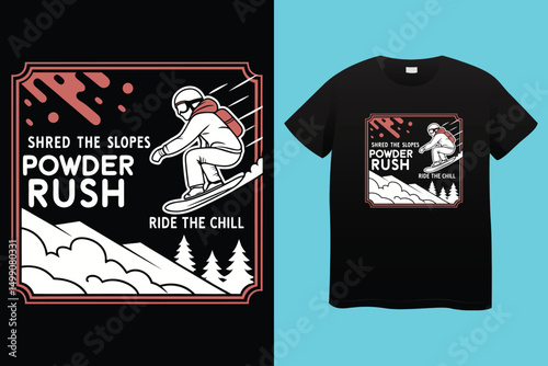 Extreme Snowboarding Vector – Winter Mountain Sports Artwork, Winter Adventure Snowboarding Illustration – Sporty Mountain Scene, Man Snowboarding Downhill – Cold Weather Extreme Sport Vector.