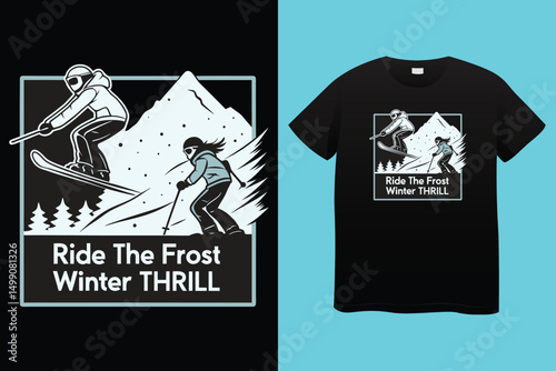 Extreme Snowboarding Vector – Winter Mountain Sports Artwork, Winter Adventure Snowboarding Illustration – Sporty Mountain Scene, Man Snowboarding Downhill – Cold Weather Extreme Sport Vector.