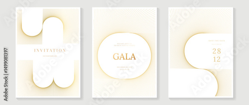 Luxury wedding invitation card background vector. Golden elegant gold wavy lines on white background. Premium design illustration for wedding, vip cover template, banner, poster.