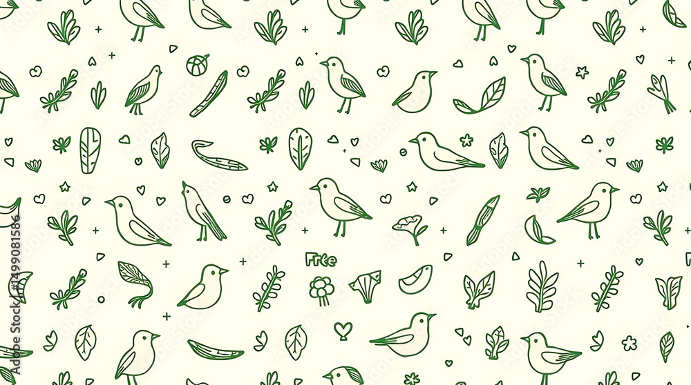 Fototapeta premium Bird and Plant Pattern Design