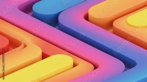 3D Gradient Layered Shapes Forming Zigzag Geometric Pattern.