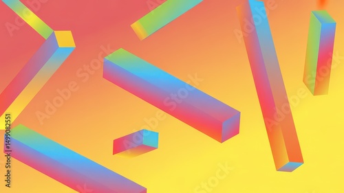 Floating Gradient Cuboids over Warm Orange-Yellow Background.