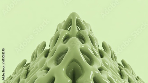 Organic Glossy Peak Structure in Pale Green Abstract Form.