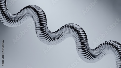 Serpentine Metallic Form with Reflective Ribbed Texture in Motion.
