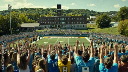 Massive crowd cheering at a high school football game