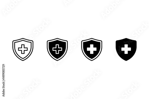 Health insurance icon, Insurance health, medical health protection shield with cross set icons, healthcare medicine protected guard shield concept.