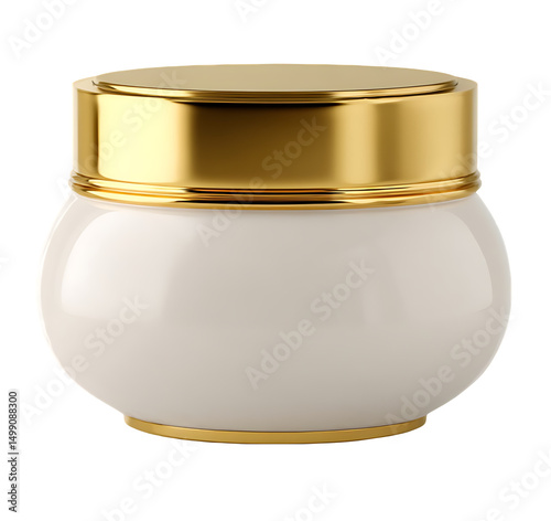 Elegant white cream jar with gold lid isolated on a black background for luxurious skincare