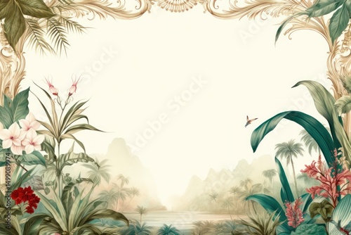 Wallpaper Mural Toile with tropical plant border outdoors pattern nature. Torontodigital.ca