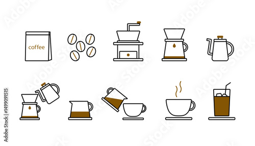 コーヒーの淹れ方を説明したり喫茶店の広告に使えそうなイラスト素材