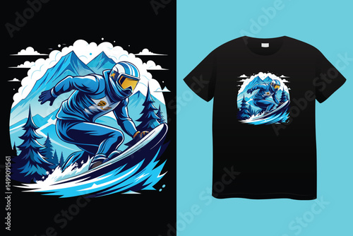Fast Action Snowboard Rider – Snow Adventure Cartoon Vector, Mountain Snowboarding Scene – Winter Athlete Illustration for Print, Snowboarding Hero on Slopes – Outdoor Sports Vector T-shirt Design.