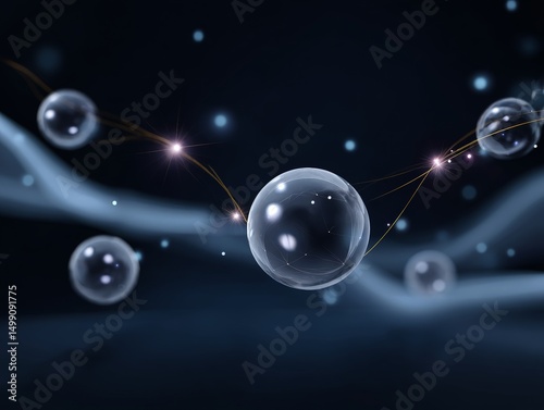 Abstract Glowing Spheres Interconnected with Luminous Energy Sources