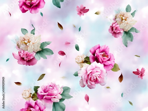 Delicate Watercolor Pattern of Blooming Roses with Soft Background