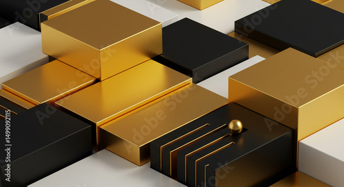 Sophisticated interplay of geometric shapes and reflective textures creates a compelling visual harmony for high-end product promotions