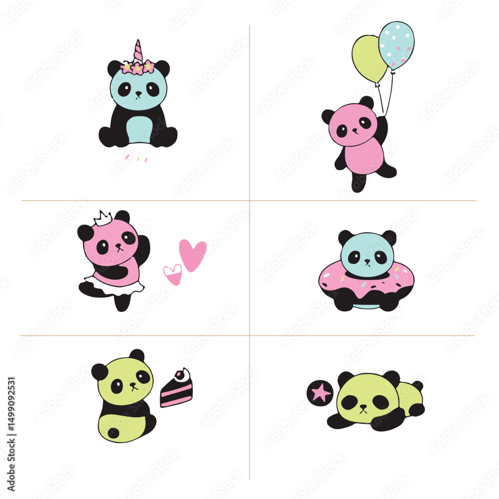 Obraz premium Baby Panda Group Vector set image